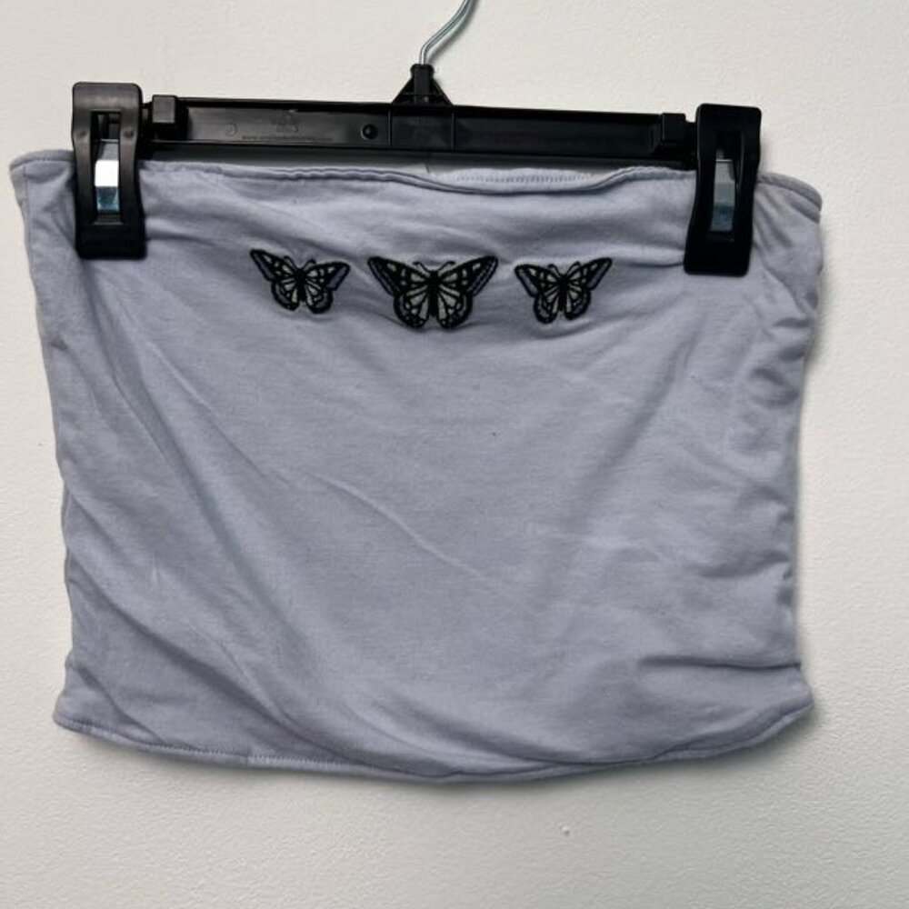 hollister blue/grey butterfly detail tube top